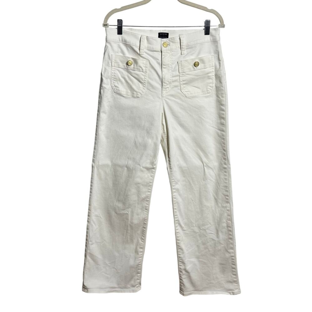 J.Crew Sailor Slim Wide-Leg Jean Women 29 White Gold Button Full Length Nautical